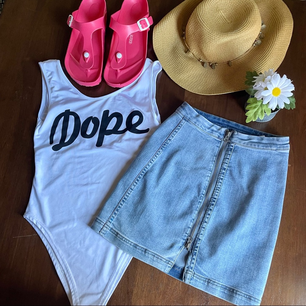 Free People Front Zipper Blue Denim Skirt 0